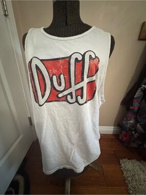 Duff Logo White Tank Top - Classic Red Graphic